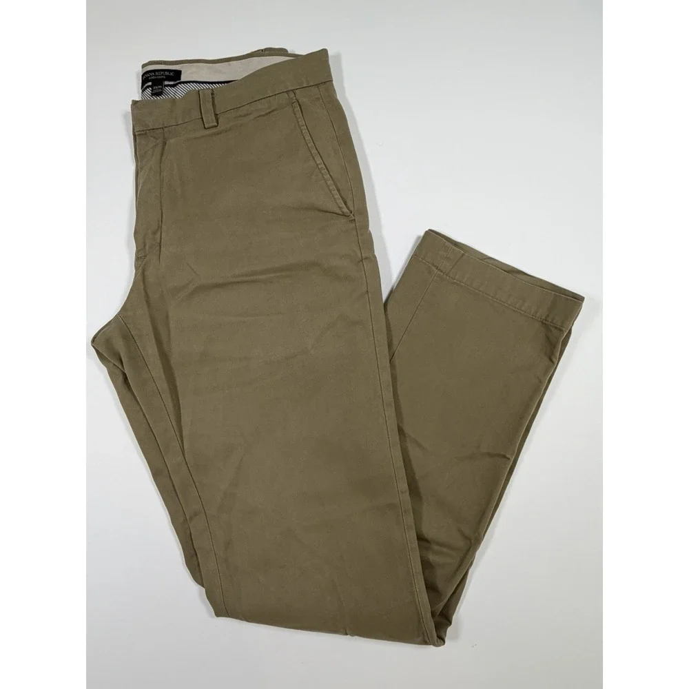 Banana Republic Aiden Chino Pants Mens 33x34 Beige Straight Leg Casual Cotton